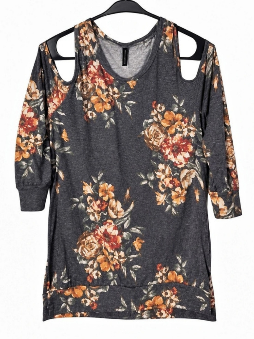 Rags & Couture Floral Cold Shoulder Top Tunic Black Small